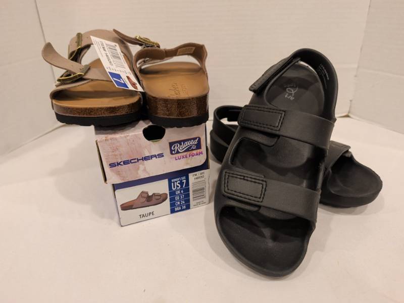 lot 2248 image: Skechers Womens Sandals Taupe US 7 and size 5 foam sandals