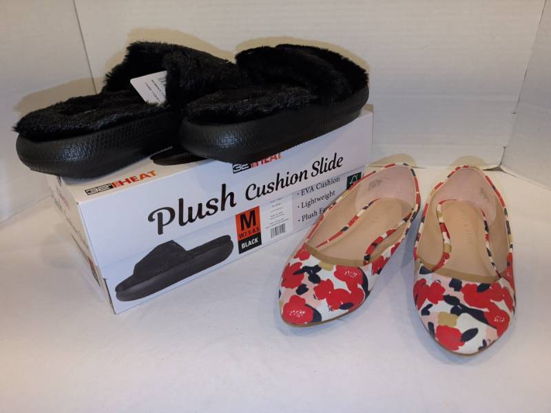 lot 2249 image: 32 Degrees Heat Plush Cushion Slide Womens 7.5-8.5 and Kelly and Kate slide 6.5
