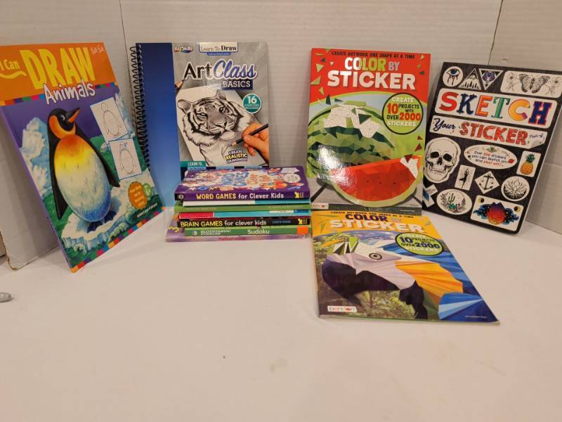 lot 2257 image: Lot of Kids Activity Books Color by Sticker Art Class Basics Word Games Sudoku