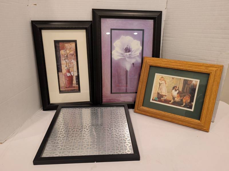 lot 2274 image: Lot of 4 Framed Wall Art Pictures Assorted Frames. Largest is 19x12
