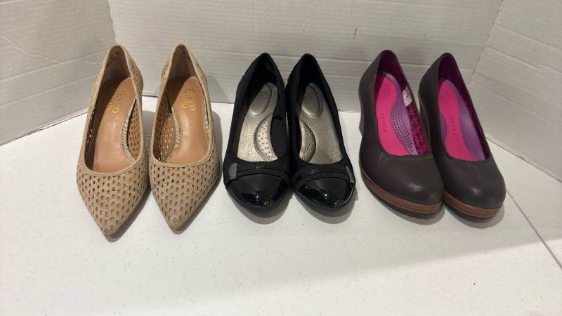 lot 2305 image: Franco Sarto, Time and Tru, Crocs Shoe and wedges and heels Lot of 3 Pairs
