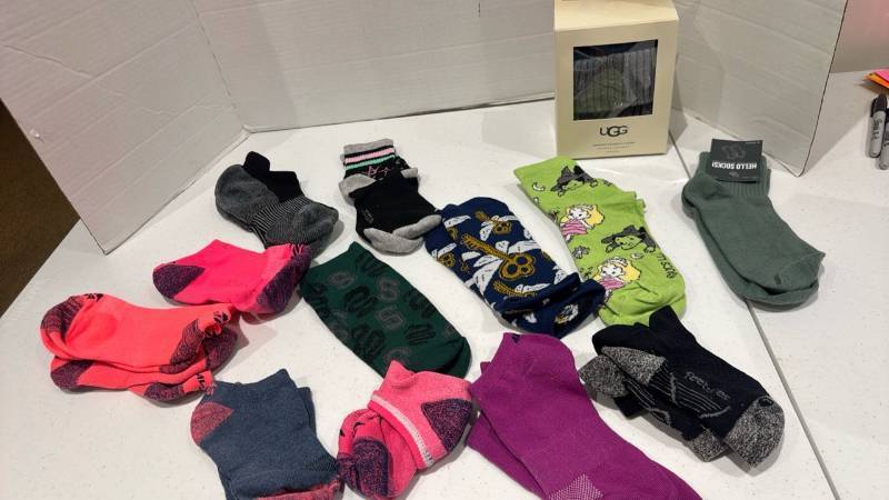 lot 2330 image: Assorted Ankle Socks Lot UGG Womens  Rainboot Socks Hello Socks Feetures
