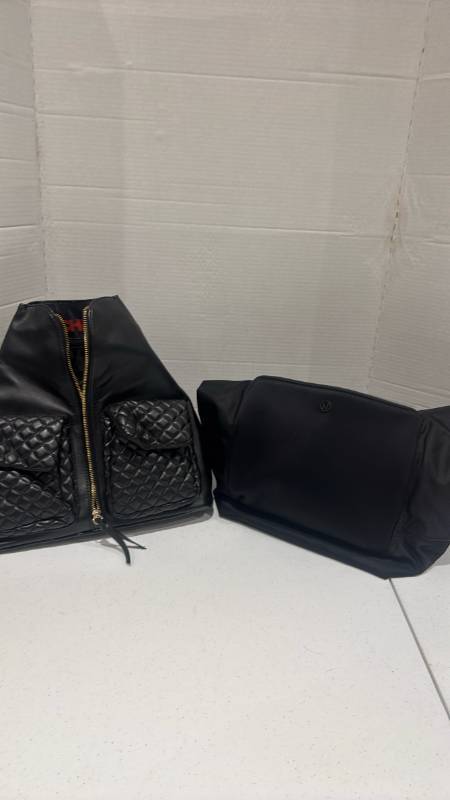 lot 2369 image: Lulu lemon backpack, and CHI Quilted Travel Sling Bag Front Pockets Interior