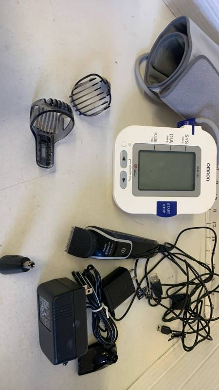 lot 3083 image: Omron HEM-780 Blood Pressure Monitor with Philips Norelco Series 3100 Trimmer