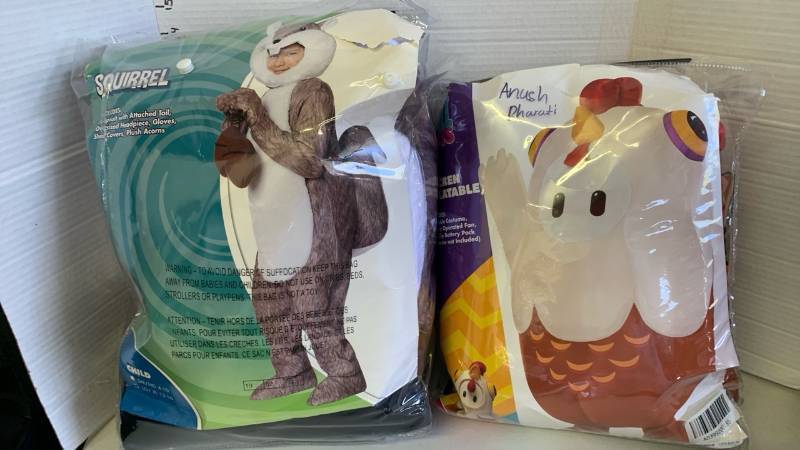 lot 3092 image: Child Squirrel Costume Size SMMD 4-10 and Chicken Inflatable Costume Lot