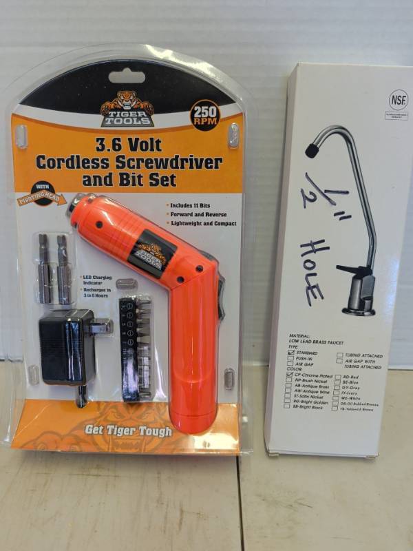 lot 3107 image: Tiger Tools 3.6 Volt Cordless Screwdriver and Bit Set 250 RPM
