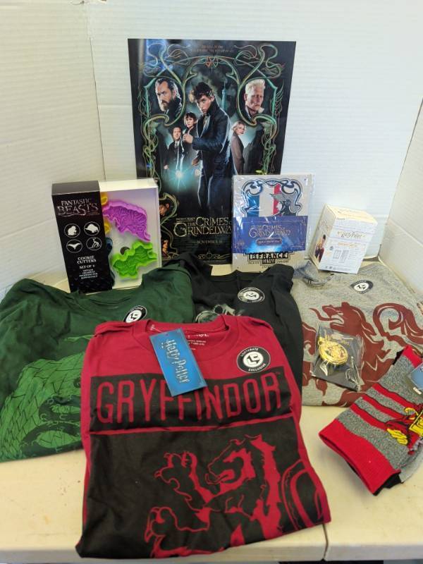 lot 3214 image: Harry Potter LootCrate Lot Shirts Socks Pocket Watch Fantastic Beasts items