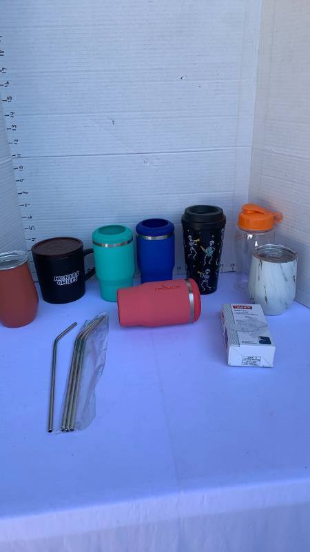 lot 3428 image: Travel cups, koozies and straws