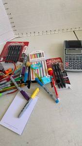 lot 3460 image: Casio adding machine and various writing tools