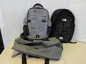 lot 3503 image: Lot of 3 Bags The North Face Vault Backpack, Grey Logo Backpack, Grey Bag
