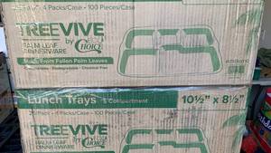 lot 3600 image: Treevive Palm Leaf 5 Compartment Lunch Trays 10.5 x 8.5 in 100 Ct 175TRAY10