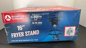lot 4101 image: NIB American Outdoors 16 in Fryer Stand 54,000 BTU 10 PSI Hose