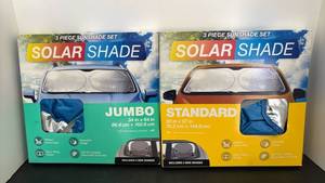 lot 4124 image: Solar Shade 3 Piece Sunshade Set Jumbo 34 x 64 in and Standard 30 x 57 in