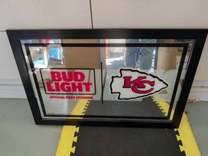 lot 4201 image: Bud Light Kansas City Chiefs Official Beer Sponsor Framed mirror Sign 23x35