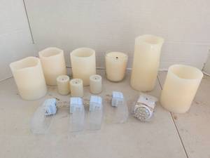 lot 4209 image: Lot of battery operated Cream Pillar Candles, Votives, Glass Jar Candle and 4 Plug-In Night Lights