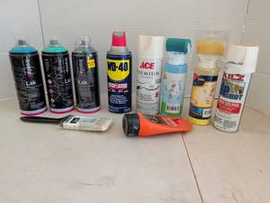 lot 4224 image: Mixed Lot Ironlak Lak Spray Paint x3 WD-40 Ace Enamel Kilz Upshot