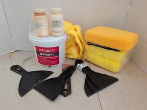 lot 4225 image: Stone Pro Traverfill Travertine Hole and Void Repair Filler Lot with Putty Knives