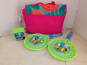 lot 4228 image: High Five 12pc Marble Sidewalk Chalk Lot with Picnic Blanket and Bubble Wands