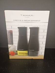 lot 4307 image: New in Box.  Tahari Home 2pc Oil and Vinegar Dispenser Set