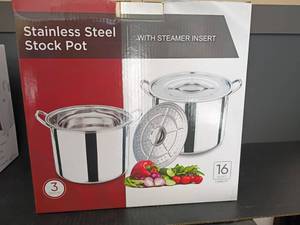 lot 4332 image: New in Box.  3pcs.  Stainless Steel Stock Pot.