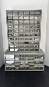 lot 4400 image: Multi-Drawer Parts Organizer Cabinet Lot of 2 with all its contents