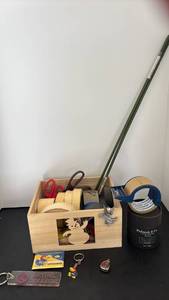 lot 4409 image: Tape Rolls, Scissors, Tape Dispenser, Pickwick & Co Honey Tobacco Candle