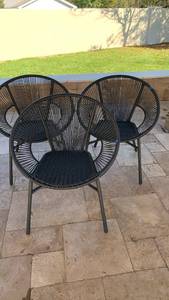 lot 5000 image: Black Round-Back wicker Chairs Set of 3