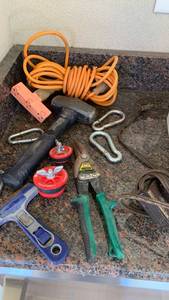 lot 5006 image: Extension cord, drilling hammer, scraper, and more