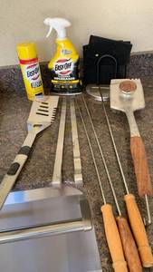 lot 5012 image: Barbecue Grill Tool Lot with Easy-Off Oven Cleaner and Cleaner Degreaser