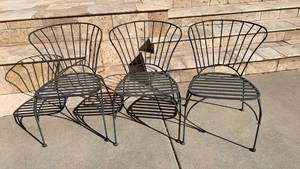 lot 5023 image: Lot of 3 Wire-Frame stacking SChairs with Slatted Seats and Fan-Shaped Backs