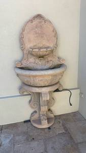 lot 5025 image: Fountain with Pedestal Base and Basin, Engraved Love Is Patient Panel 68x32x18