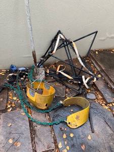 lot 6014 image: 2 playset swings with soccer net and shovel
