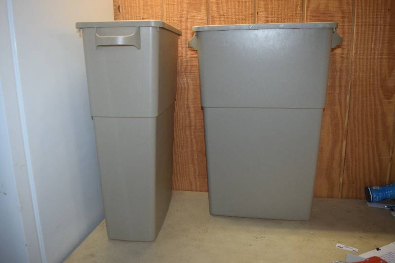 lot 46 image: 2 Zoom Supply Impact 7023 Thin Bin Trash Cans with Handles
