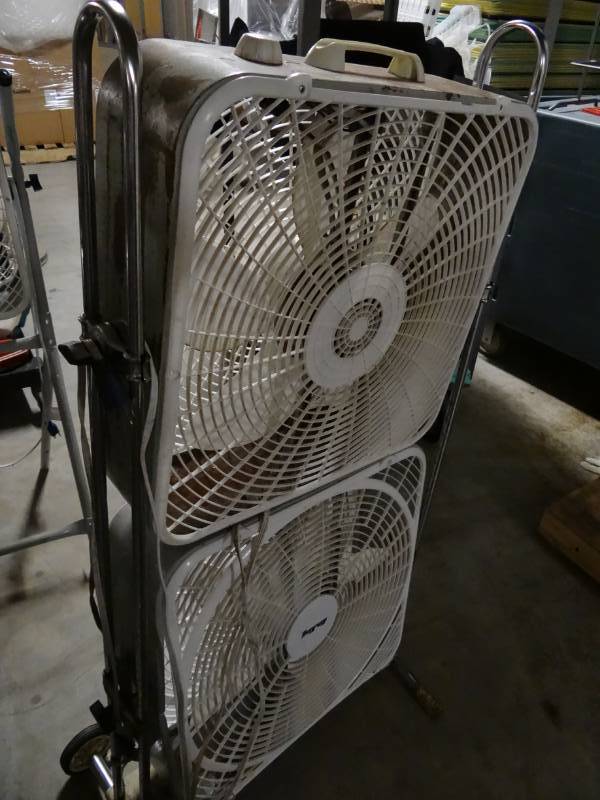 lot 9298 image: Set of 2 Box Fans In Rolling Stand