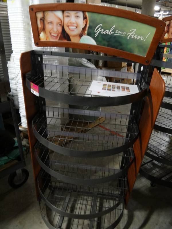 lot 9302 image: Wood & Metal Rolling Display Cart