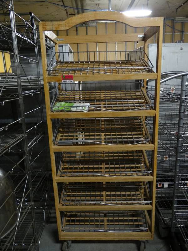 lot 9304 image: Wood & Metal Rolling Display Cart