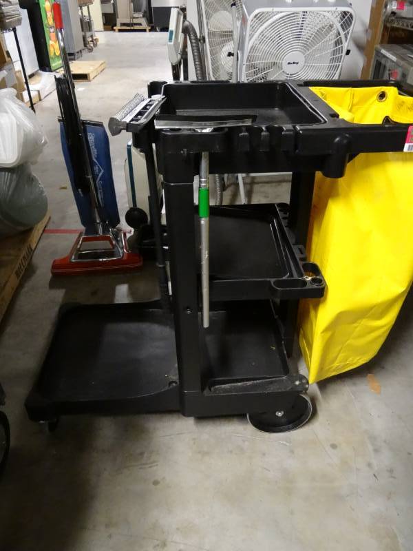 lot 9305 image: Janitor Cart, Eureka Canister Vacuum Model # 8280 A 120V, Sanitaire Upright Commercial Vacuum, Saxton Floor Buffer