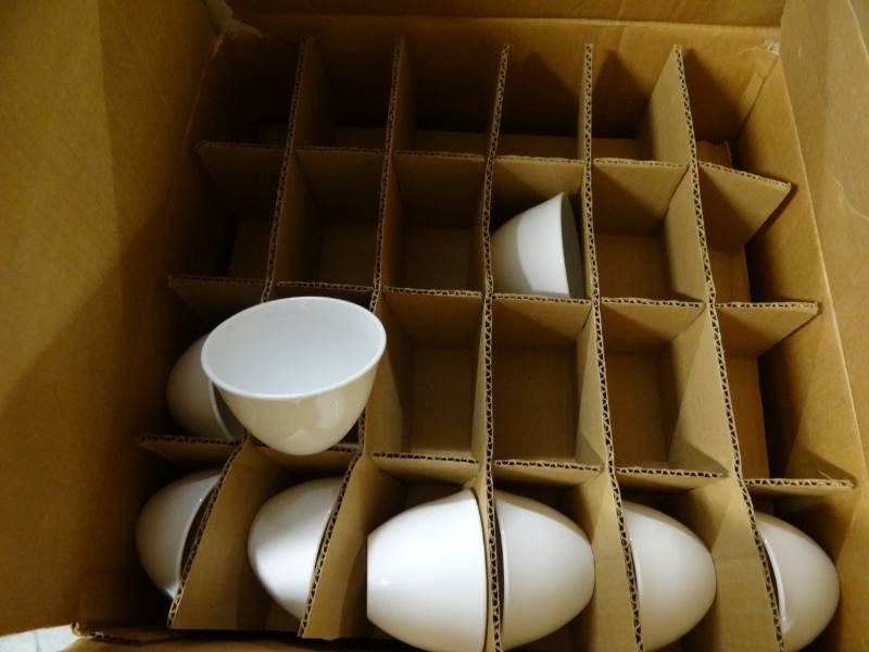 lot 9362 image: Box of Ceramic Serving Bowls Approximately 33, Box of Glass Saucers Approximately 36