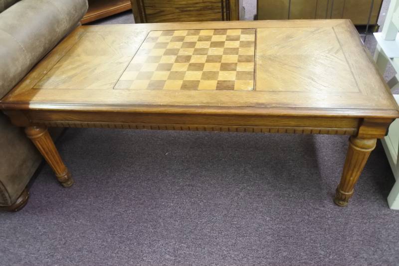 lot 3011 image: Reversible Game Board Coffee Table (checkers, chess, baghamon)