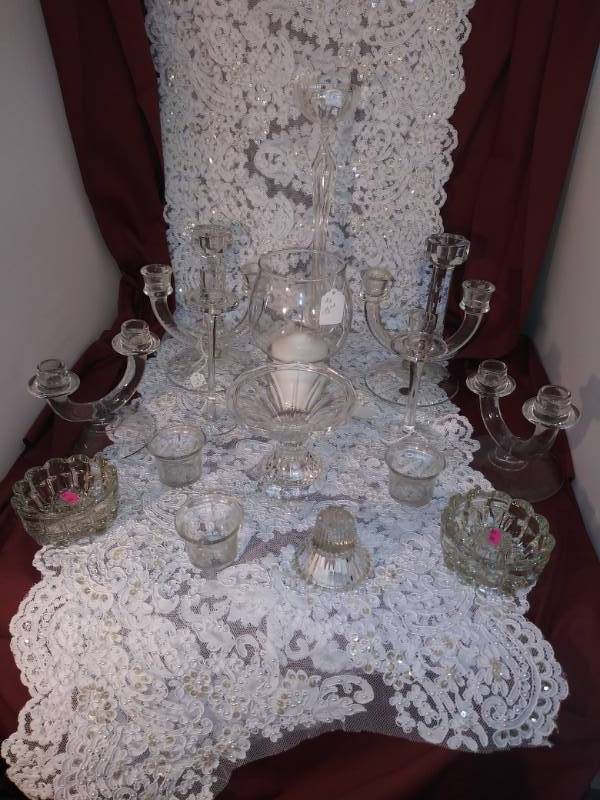 lot 3044 image: 15 Pieces of Both Crystal and Glass Candle Holders