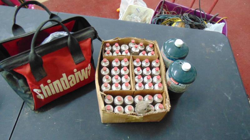 lot 7357 image: liquid candle inserts - Weed wacker set whead phones and safety glasses