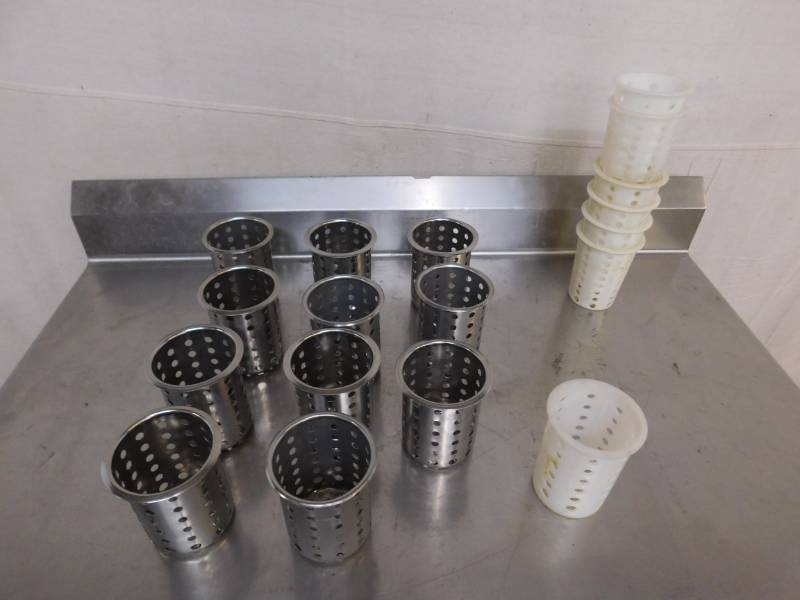 lot 2580 image: 11 Stainless Steel Flatware Caddies and 7 Plastic Flatware Caddies