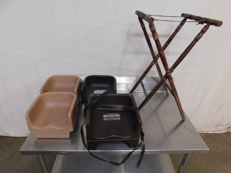lot 2591 image: 4 Booster Seats and Wood Server Tray Jack