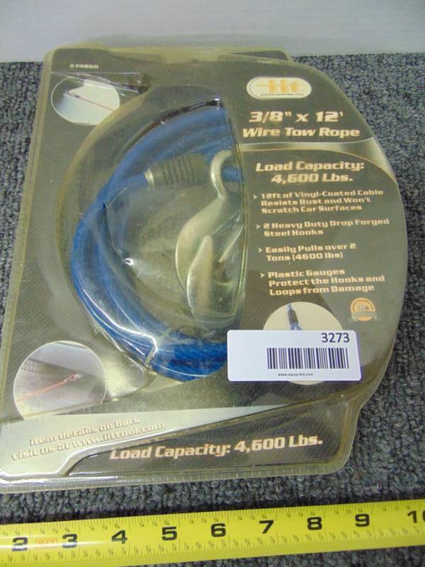 lot 3273 image: 38 x 12 Wire Tow Rope - New
