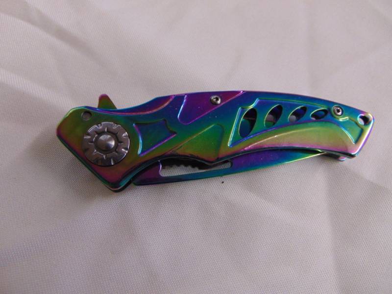 lot 3349 image: Spring Assist Rainbow Pocket Knife -&nbsp NIB