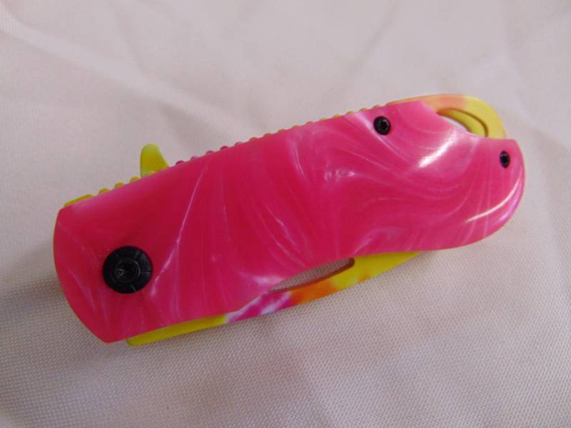 lot 3355 image: Rough Rider Pink Tye Dye Spring Assist Pocket Knife -&nbsp NIB
