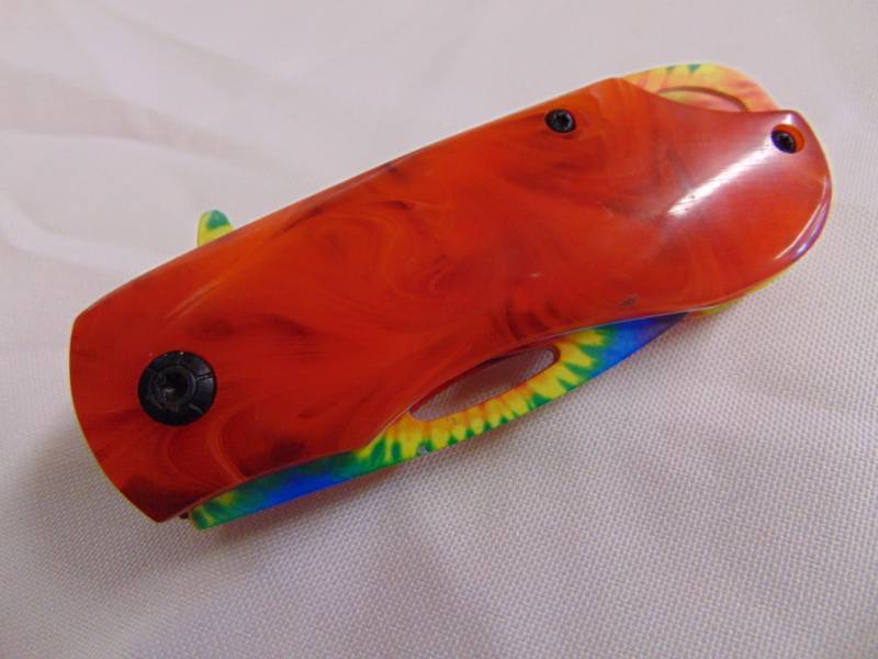 lot 3358 image: Rough Rider Orange Tye Dye Spring Assist Pocket Knife -&nbsp NIB