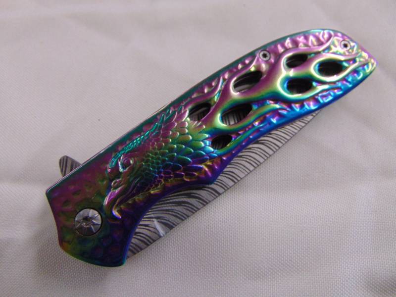 lot 3376 image: Dark Side Blades Rainbow Damascus Blade Knife -&nbsp NIB
