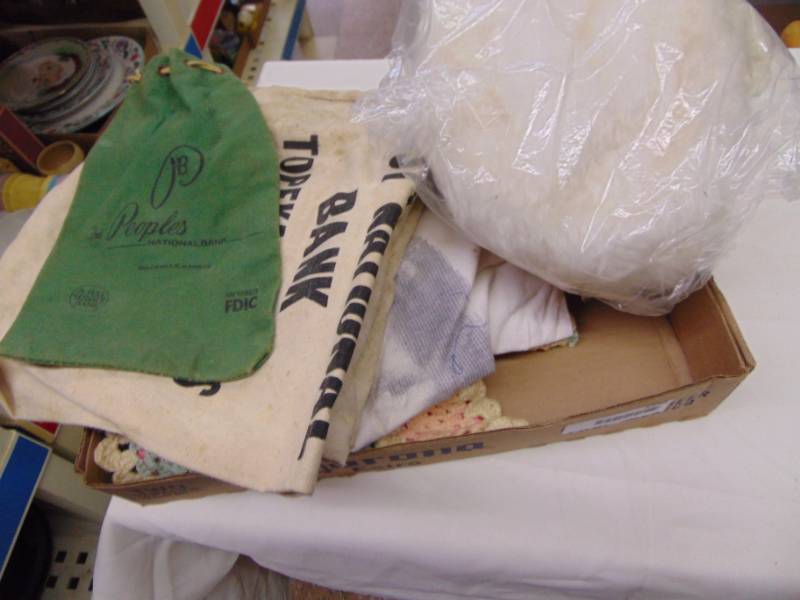 lot 3558 image: BANK BAGS, WHITE PURSE, MATERIAL, ETC.