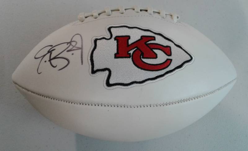 lot 1010 image: Signed Eric Berry Kansas City Chiefs White Panel Arrowhead Logo & Stat Panel Football with James Spence Authentication (JSA)